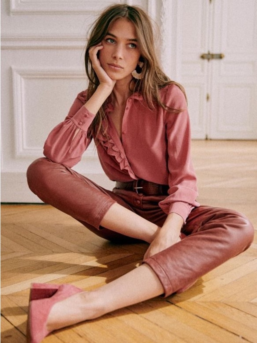 Sezane Chlo Shirt in Rosewood Size 6/38 NWT